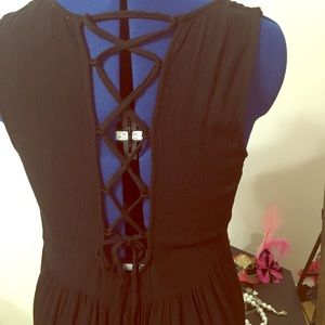 Black boho dress with lace up back